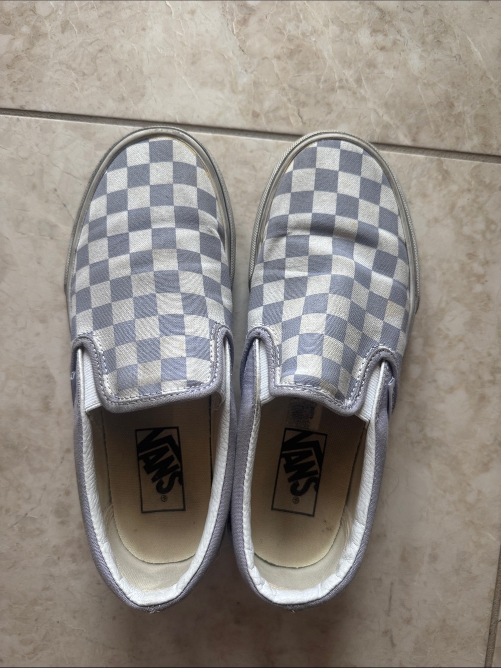 Vans Kids Checkerboard Slip-On Sneakers - Light Gray and White